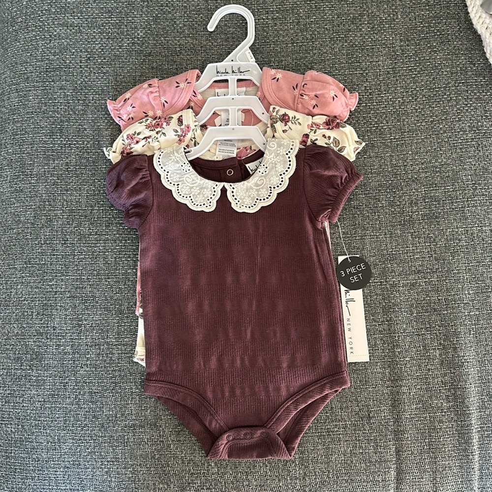 NWT Nicole Miller 3-piece set, onesies, size 3-6 months